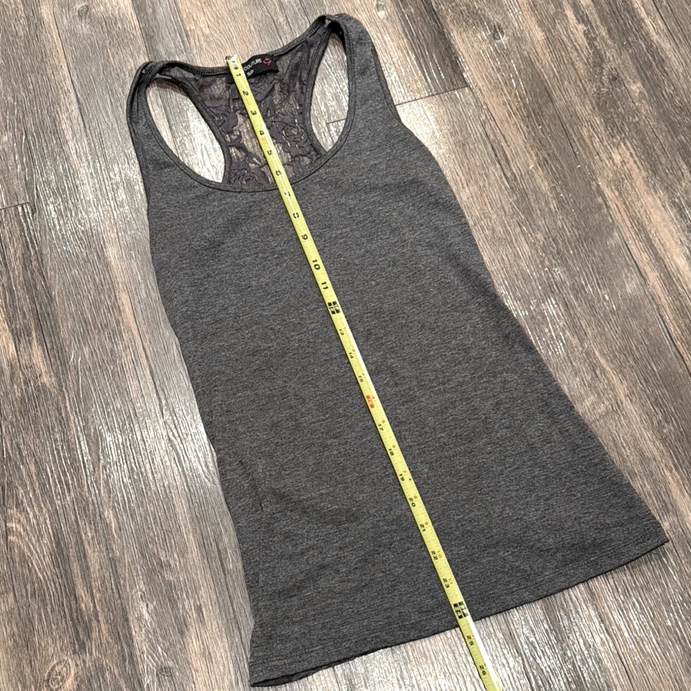 Gray Rose Lace Back Razorback Tank Top - Picture 5 of 7